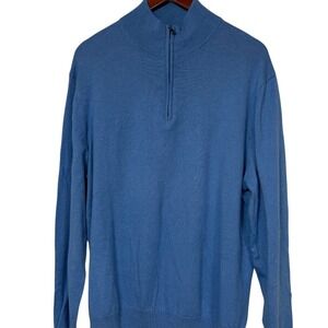 Alan Flusser Mens Blue Cotton Cashmere Quarter Zip Sweater Large DS826503AF